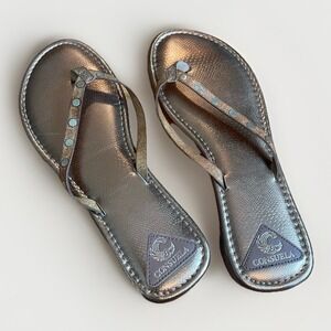 Consuela Women's Medium? Flip Flops Sandals Metallic Bronze Leather Shoes Summer